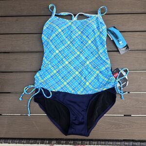 TYR Women's Lagoon Phoenix Plaid Tankini & High Waisted Bikini Size 10 NEW